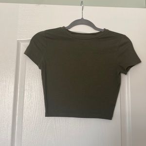 3 Wilde Fable crop tops, dark red, forest green, and mustard yellow